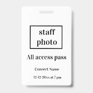 simple vip all access pass concert name occassion badge
