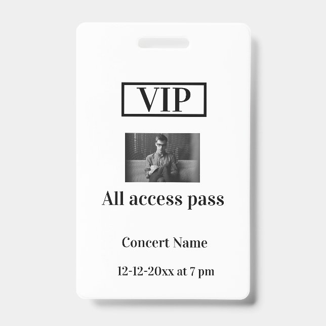 simple vip all access pass concert name occassion  badge (Front)