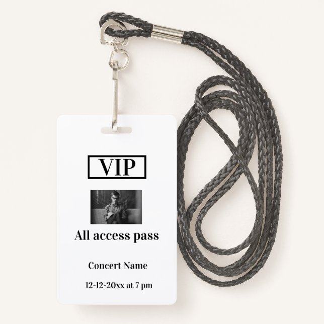 simple vip all access pass concert name occassion  badge (Front with Lanyard)