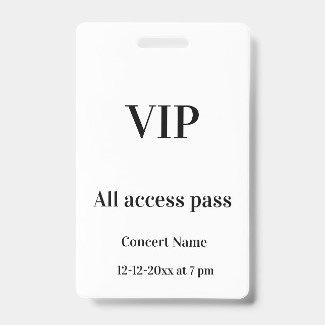 simple vip all access pass concert name occassion  badge (Front)
