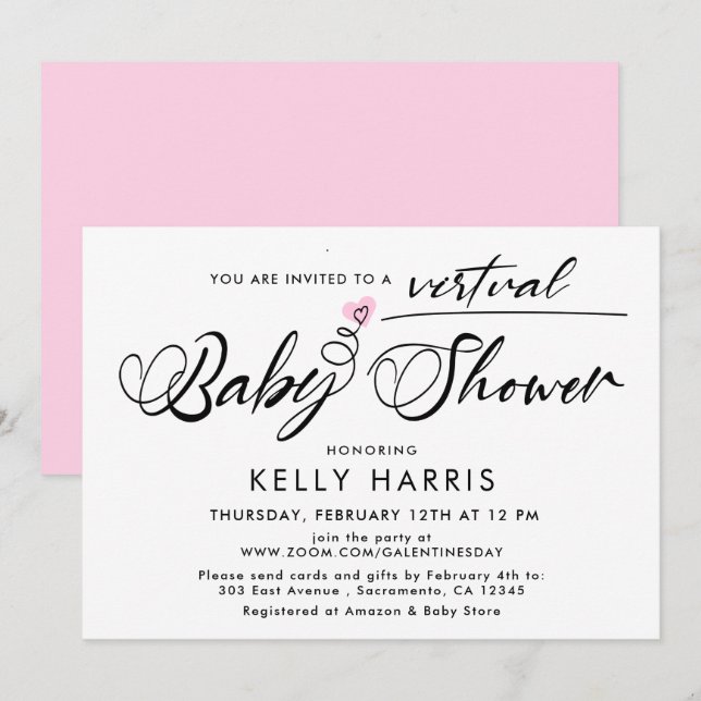 Simple Virtual Baby Girl Shower Invitation (Front/Back)
