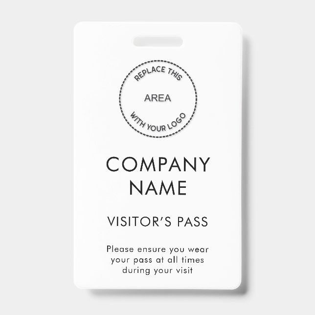 Simple Visitors Pass Company Name Logo Any Color Badge (Front)