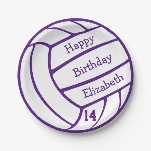 simple volleyball custom color birthday party paper plates