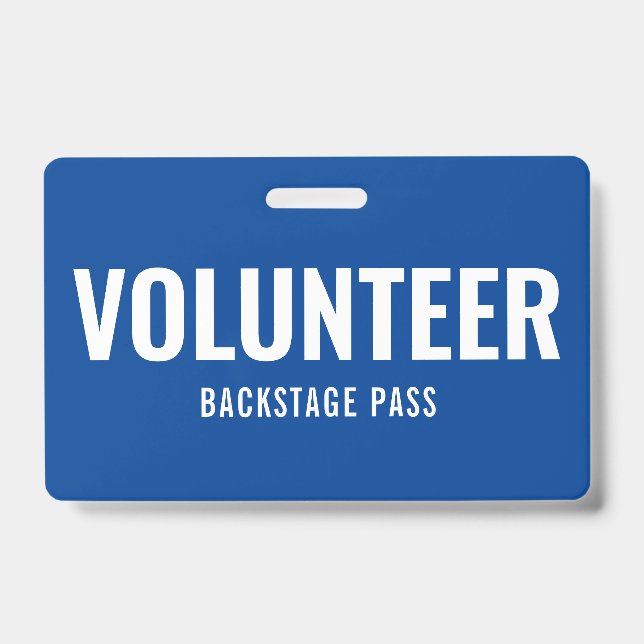 Simple Volunteer Pass Blue Horizontal ID Badge (Front)