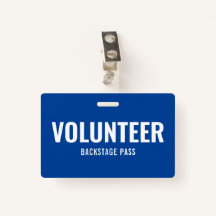 Simple Volunteer Pass Blue Horizontal ID Badge