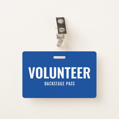 Simple Volunteer Pass Blue Horizontal ID Badge