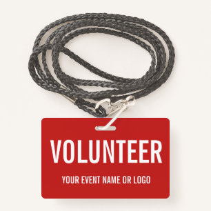 Simple Volunteer Red White Corporate Logo Event Badge