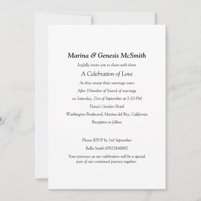 Simple Vow Renewal Classic Invitation (Front)