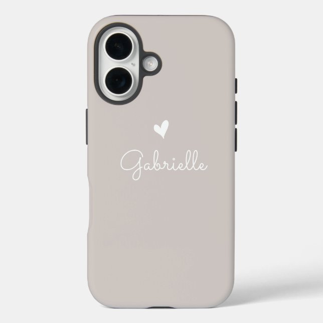 Simple Warm Beige Gray Heart with Script Name Case-Mate iPhone Case (Back)