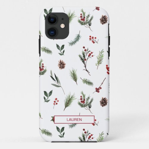 Simple Warm Red Winter Christmas Name Pattern iPhone 11 Case