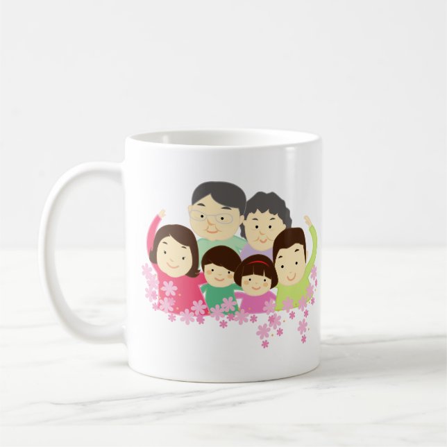 Simple Warmth Charming Sweet Big Family Pink White Coffee Mug (Left)