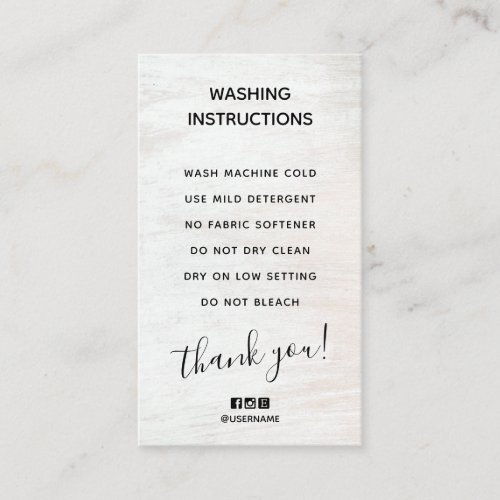 Simple Washing Instructions Wood  Business Card