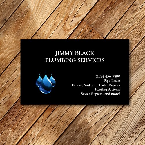 Simple Water Drops Modern Plumber Plumbing Business Card