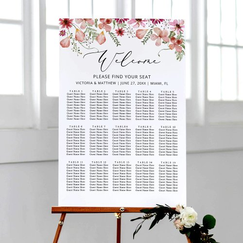Simple Watercolor 15 Tables Wedding Seating Chart