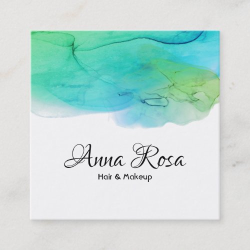  Simple Watercolor Abstract Aqua Blue  Modern Square Business Card