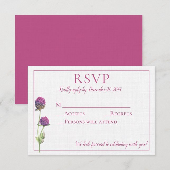 Simple Watercolor Amaranth Thistle Flower RSVP Invitation (Front/Back)