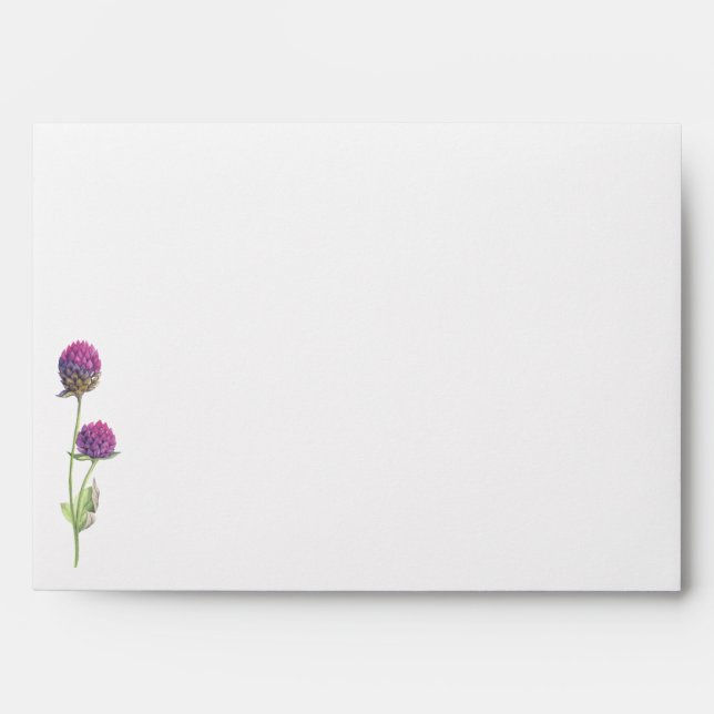 Simple Watercolor Amaranth Thistle Flower Wedding Envelope (Front)