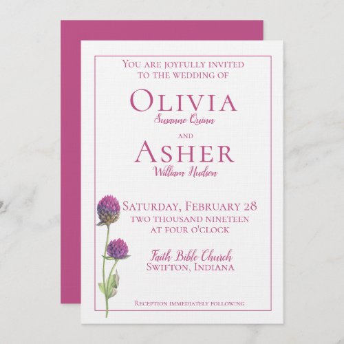 Simple Watercolor Amaranth Thistle Flower Wedding Invitation