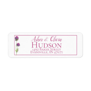 Simple Watercolor Amaranth Thistle Flower Wedding Label