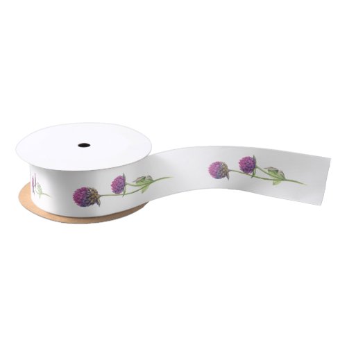 Simple Watercolor Amaranth Thistle Flower Wedding Satin Ribbon