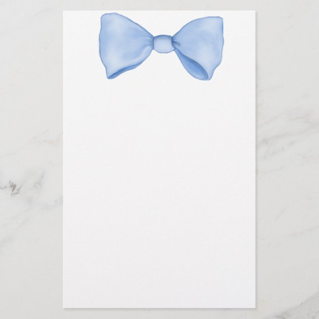 Simple Watercolor Baby Blue Bow Stationery (Front)