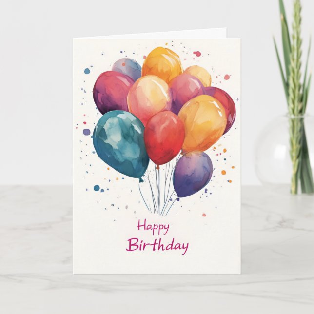 Simple Watercolor Balloons Birthday Card (Front)
