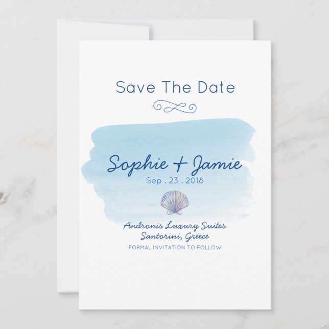 Simple Watercolor Beach Wedding Save The Date (Front)