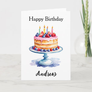 Simple watercolor birthday cake for birthday card