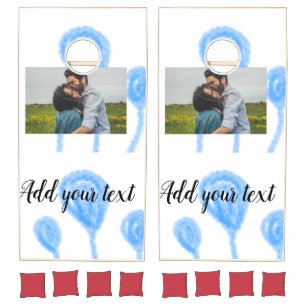 Simple watercolor blue balloons add photo text cornhole set