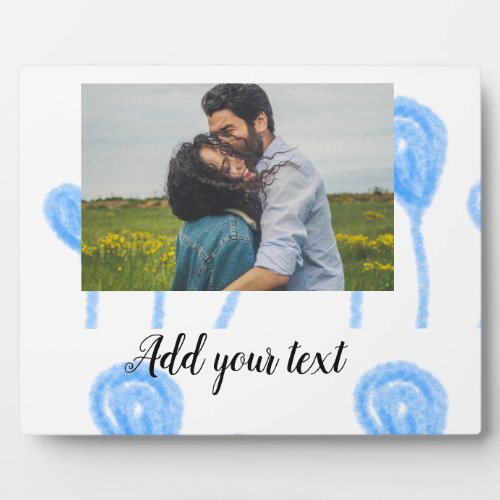 Simple watercolor blue balloons add photo text    plaque