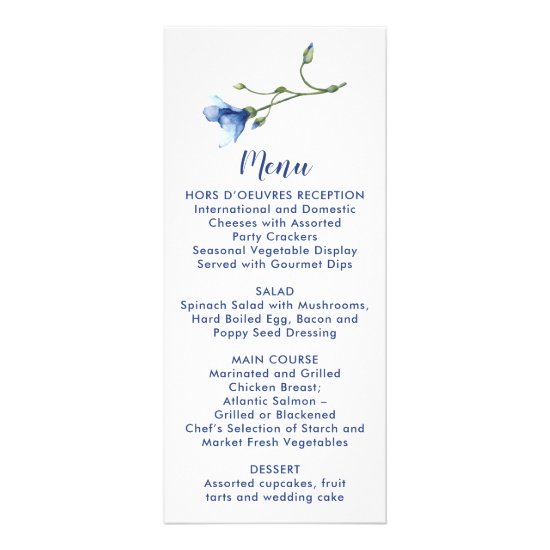 Simple Watercolor Blue Flower Wedding | Menu