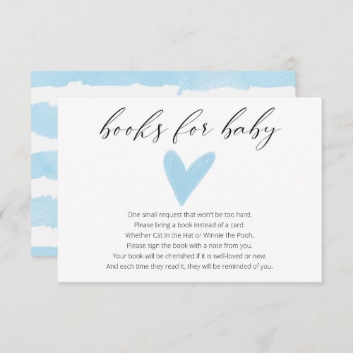 Simple watercolor blue heart books for baby enclosure card