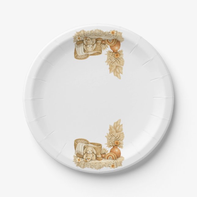Simple Watercolor Boho Baby Shower Plates (Front)