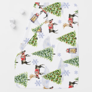 Simple watercolor Boho Christmas Reindeer tree Baby Blanket