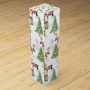 Simple watercolor Boho Christmas Reindeer tree Wine Box