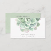 Simple Watercolor Botanical Sage Green Succulent Business Card (Front/Back)
