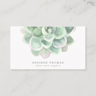 Simple Watercolor Botanical Sage Green Succulent Business Card