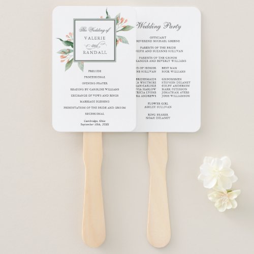 Simple Watercolor Botanical Wedding Program Hand Fan