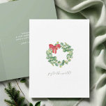 Simple Watercolor Botanical Wreath Christmas Card<br><div class="desc">Celebrate the season with these personalized Christmas cards 2024, featuring an original watercolor Christmas card design. The hand-painted eucalyptus wreath with a red bow brings a joyful and modern touch to your Christmas stationery. The words 'Joy To The World' are illustrated in a stylish brush script on a crisp white...</div>