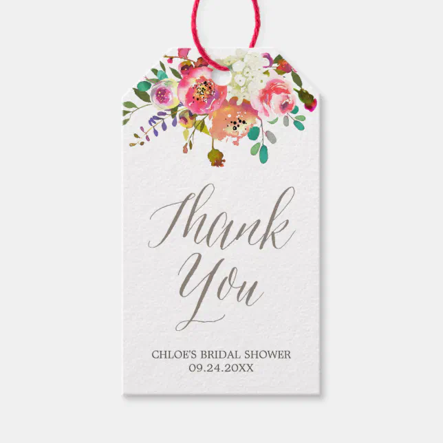 Simple Watercolor Bouquet Bridal Shower Thank You Gift Tags | Zazzle