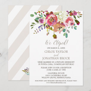 Simple Watercolor Bouquet Elopement Reception Invitation