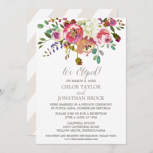 Simple Watercolor Bouquet Elopement Reception Invitation