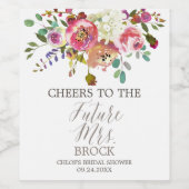 Simple Watercolor Bouquet Future Mrs Bridal Shower Wine Label (Single Label)