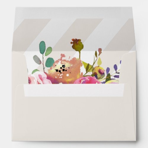 Simple Watercolor Bouquet Lined Wedding Invitation Envelope