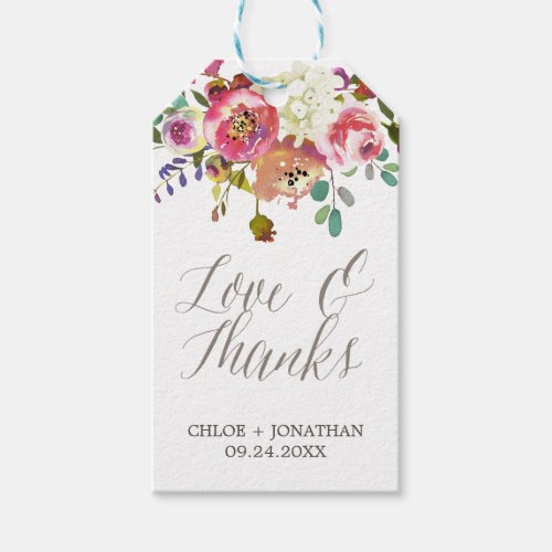 Simple Watercolor Bouquet Love  Thanks Wedding Gift Tags