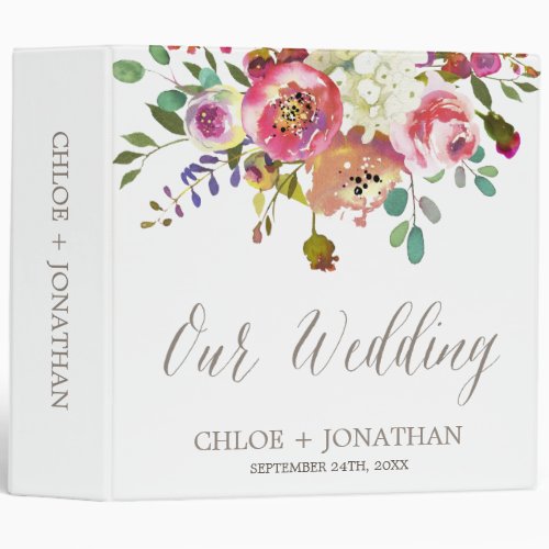 Simple Watercolor Bouquet Wedding Photo Album 3 Ring Binder