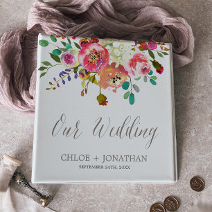 Simple Watercolor Bouquet Wedding Photo Album 3 Ring Binder