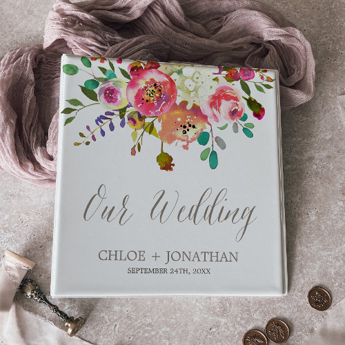 Simple Watercolor Bouquet Wedding Photo Album 3 Ring Binder