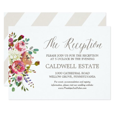 Simple Watercolor Bouquet Wedding Reception Insert Invitation