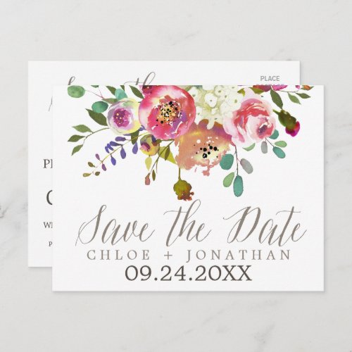 Simple Watercolor Bouquet Wedding Save the Date Announcement Postcard